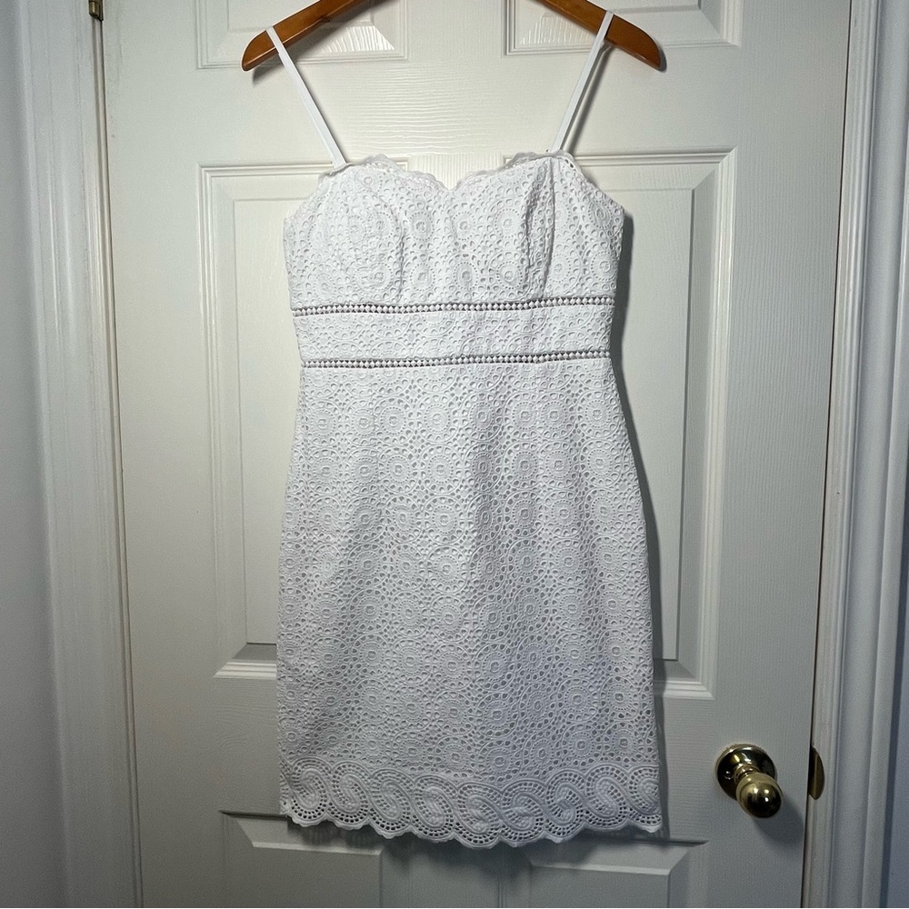 Lilly Pulitzer Jaida White Eyelet 100% Cotton Mini Dress Size 4